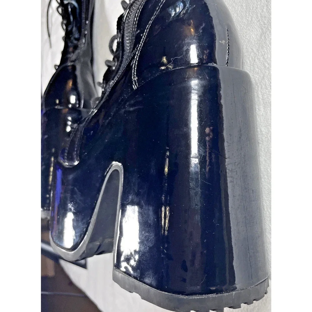 Demonia Camel 300 Platform Knee High Boots Black Patent Gothic Womens 5